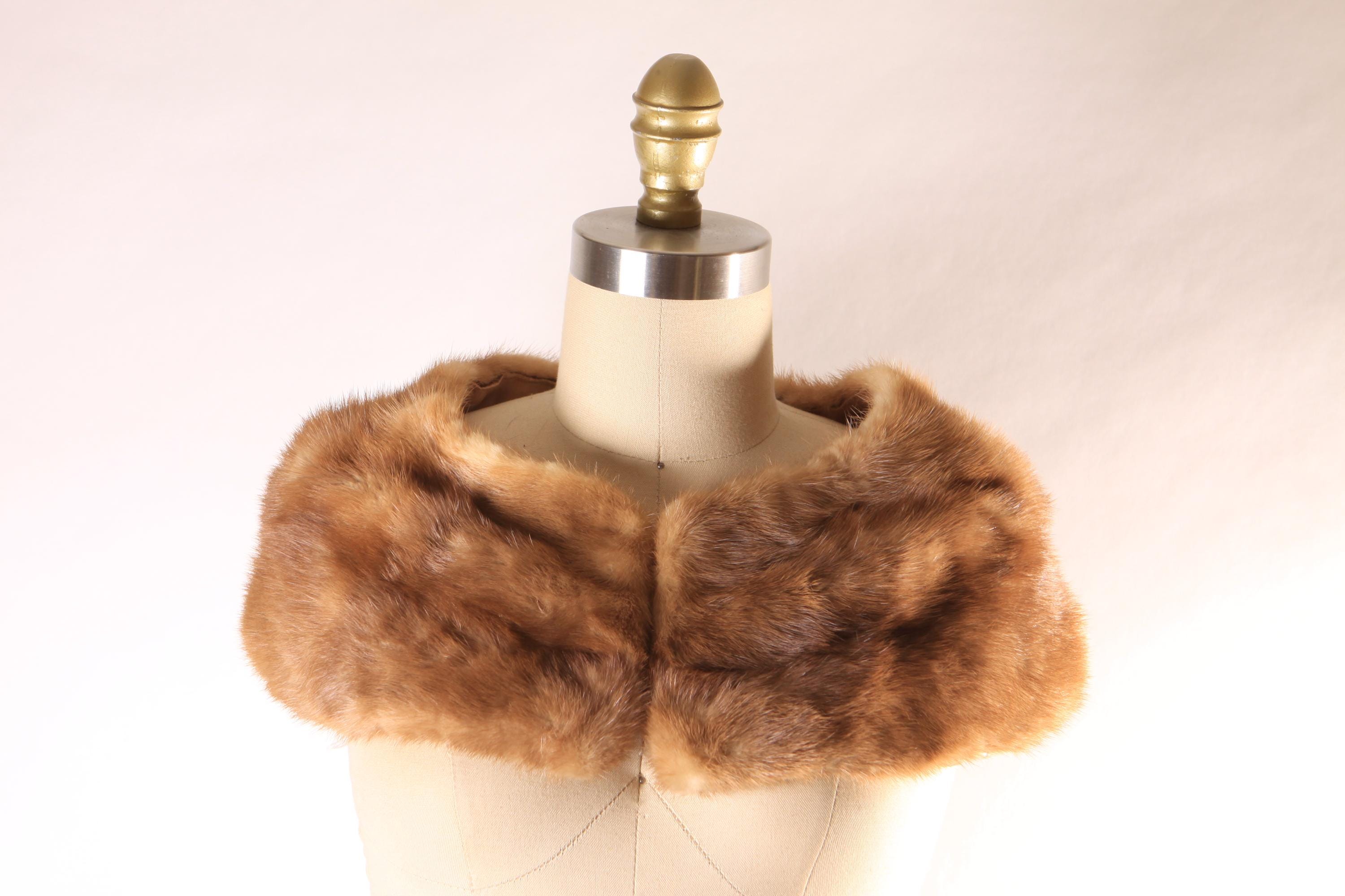 1950s Brown Mink Fur Shoulder Shawl Wrap Fur Collar