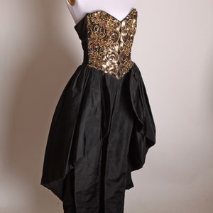 80’s Red and Gold Checker Print Pleated Bottom Strapless Dress by Jessica McClintock