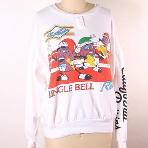 1980s Novelty California Raisins White Pullover Christmas Sweatshirt by Jane Colby -L