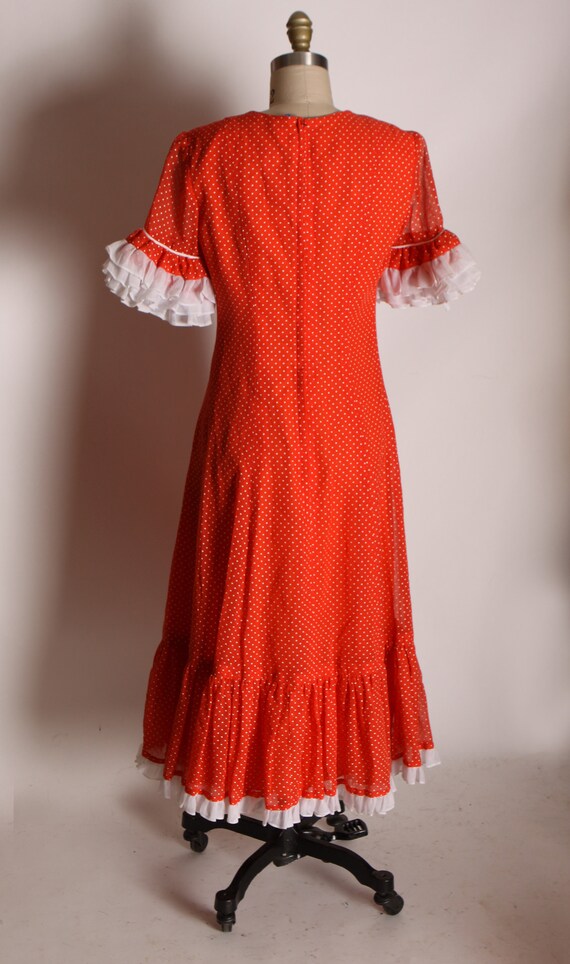 1970s Red and White Polka Dot Short Sleeve Sheer … - image 8