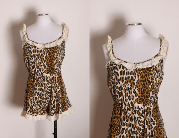 1950s Brown, Cream and Black Tiki Jungle Leopard … - image 1