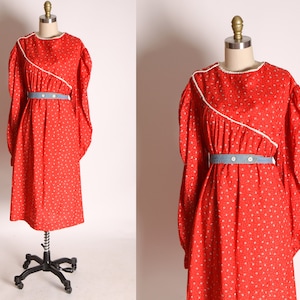 1970s Red, White and Blue Long Sleeve Floral Tent Dress image 1