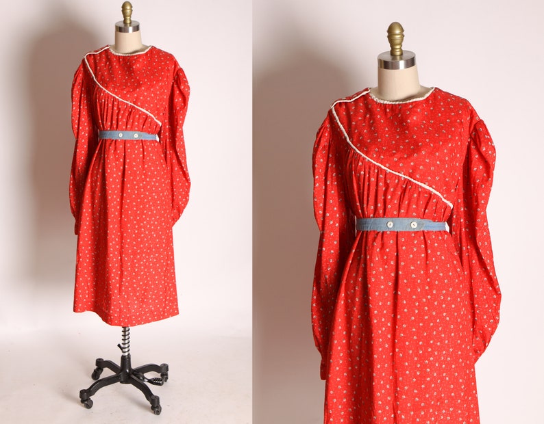 1970s Red, White and Blue Long Sleeve Floral Tent Dress image 1