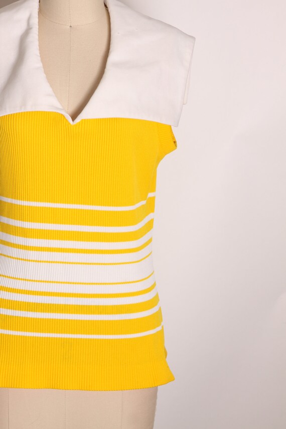 1970s Yellow and White Striped Sleeveless Sailor … - image 4