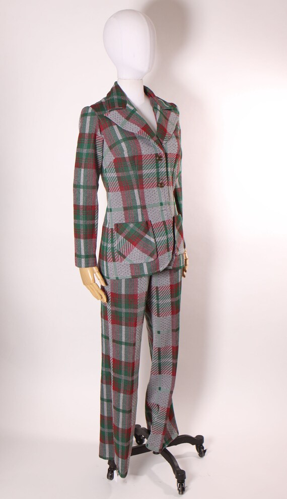 1970s Gray, Green and Red Plaid Long Sleeve Blaze… - image 4