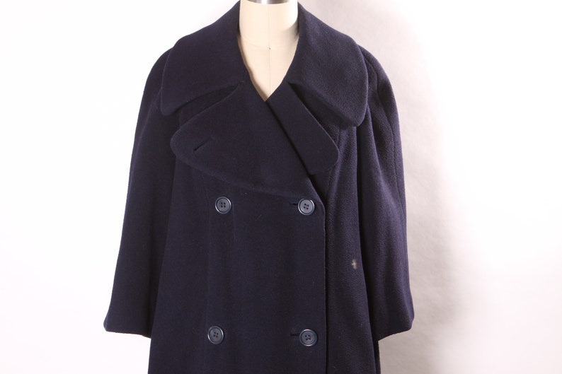 1960s Navy Blue Long Sleeve Button Up Pea Coat by Traina-Norell XL image 3