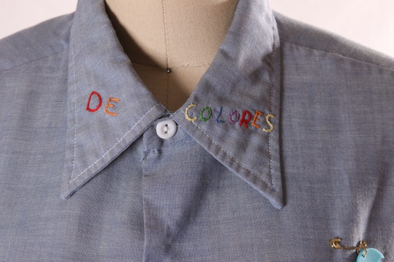 1970s Denim Chambray Long Sleeve Rainbow Striped … - image 3