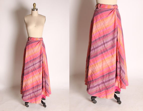 1970s Pink, Purple and Orange Ombré Striped Wrap S