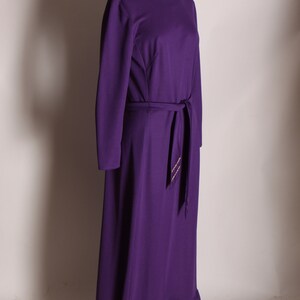 1970s Purple Long Sleeve Ruffle Hem Full Length Rhinestone Belted Dress by Edith Flagg M image 6