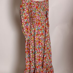 1970s Pink, Red and Blue Floral Flower Power 3/4 Length Sleeve Prairie Cottagecore Dress M image 7