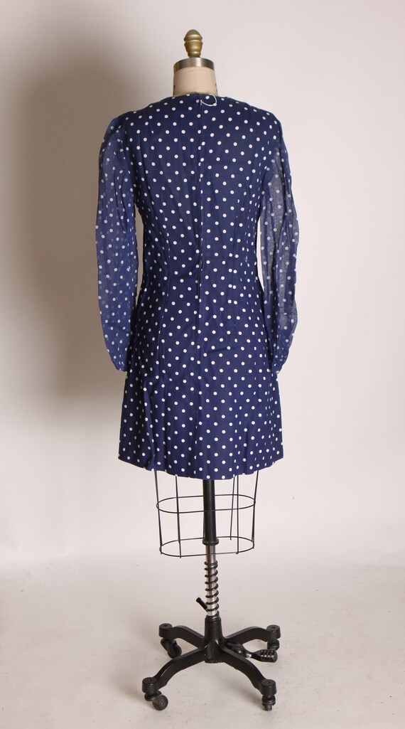 1960s Blue and White Polka Dot Sheer Long Sleeve … - image 8