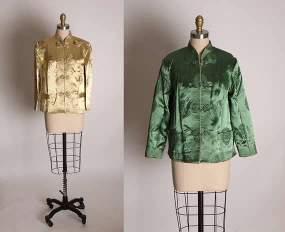 1950s Cream and Green Reversible Chinese Satin Jac
