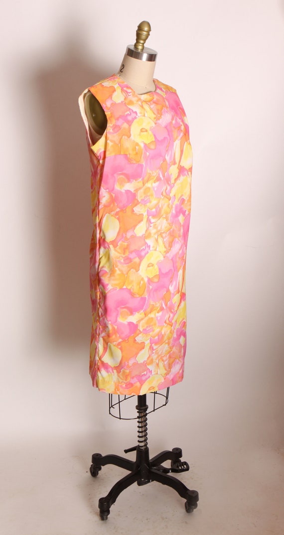 1960s Pink and Yellow Abstract Swirl Sleeveless S… - image 7