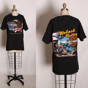 1992 enkele steek Wabash Valley Terre Haute Indiana zwart American Eagle Harley Davidson Biker T-shirt met korte mouw door Harley Davidson-M