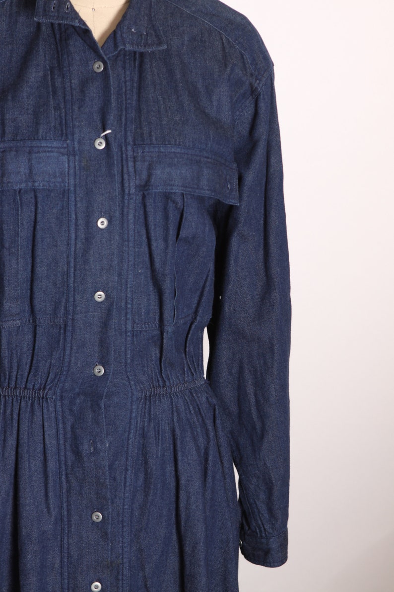 1980s Blue Denim Button Up Fit and Flare Long Sleeve Dress by Andrew Harvey L image 3