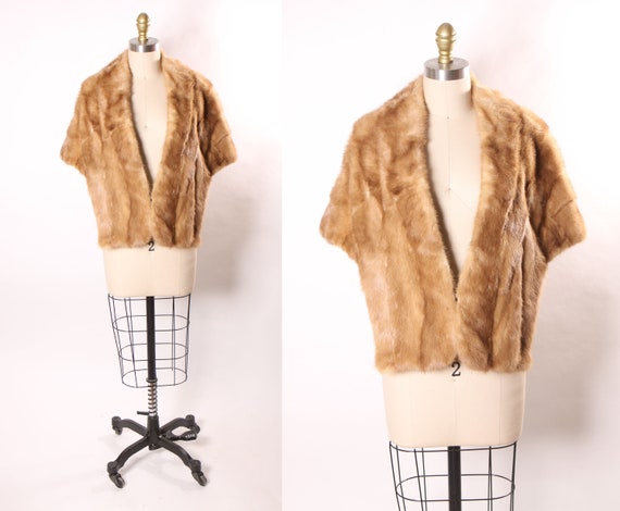 1950s Honey Tan Brown Mink Fur Shawl Shoulder Wrap - image 1