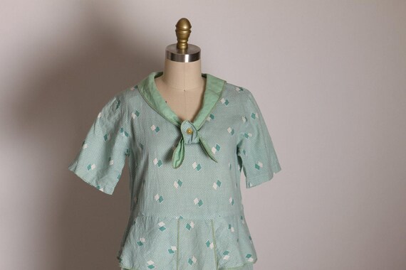 1930s Feedsack Dress - Mint Green Diamond Print, … - image 3