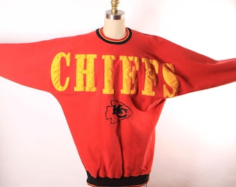 1990s Red, Black and Yellow Kansas City Chiefs Pullover Unisex Sweatshirt by Legends -L