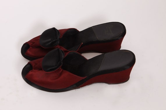 1940s Red and Black Striped Open Toe Peep Toe Bou… - image 2