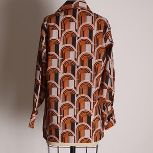 1970s Brown, Orange and Tan Mod Retro Long Sleeve Button Up Blouse L image 6