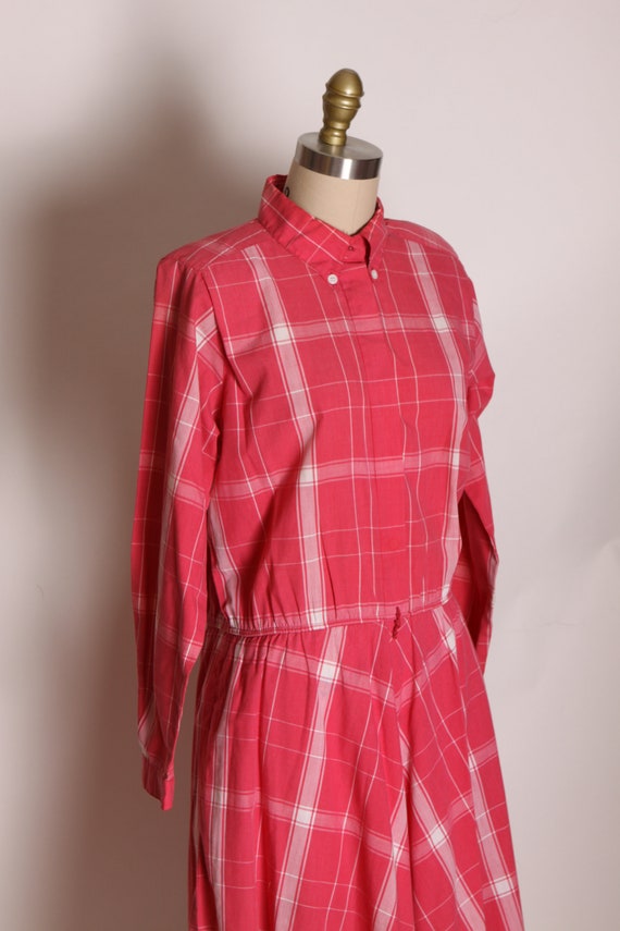 1980s Pink Raspberry and White Plaid Long Sleeve … - image 6