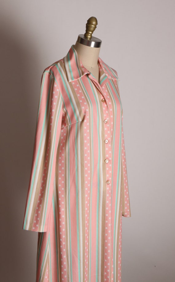 1970s Pastel Pink, Green, White and Tan Long Slee… - image 7