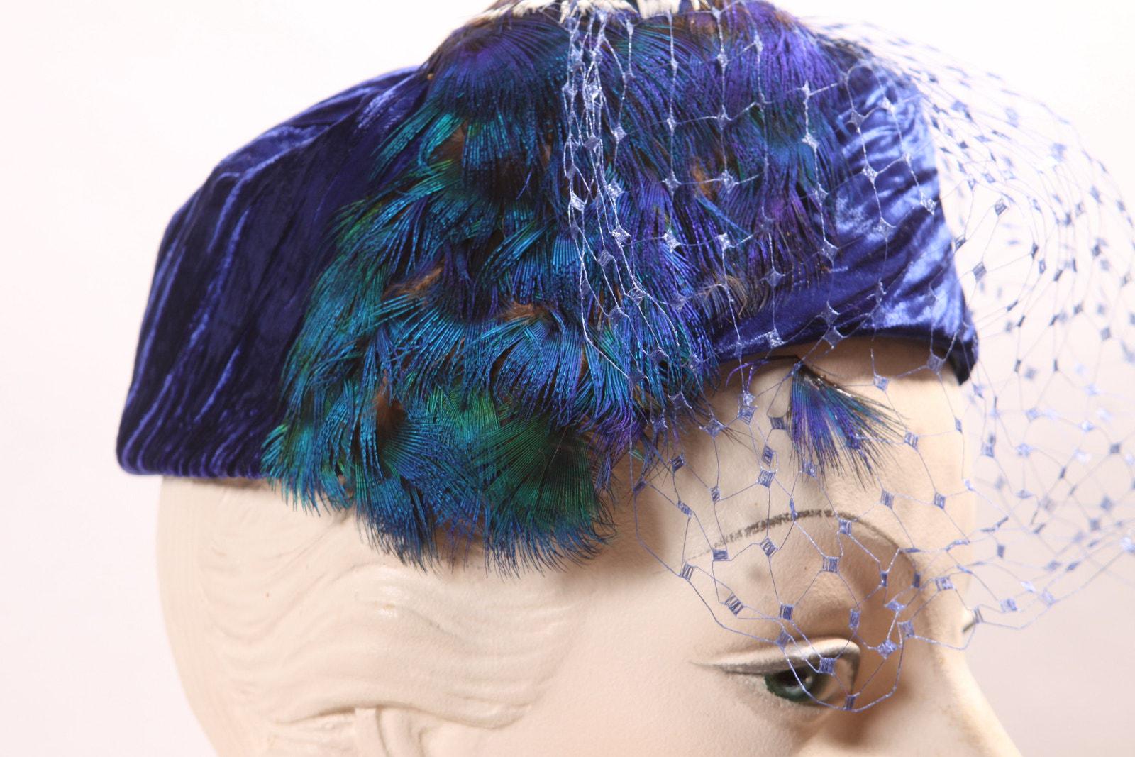 Vintage Royal Blue Velvet Hat With Peacock Feather Veil - Etsy