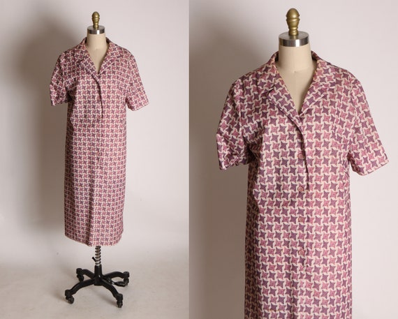 1970s Pink and Purple Polyester Houndstooth Short