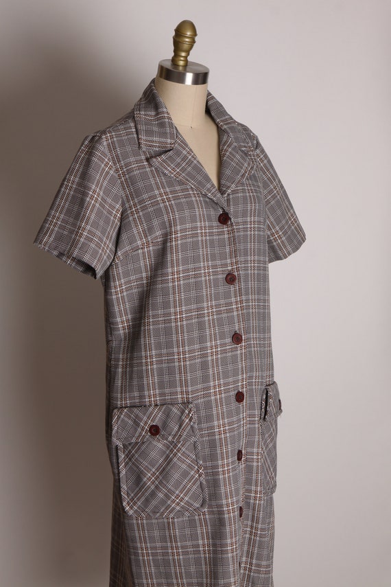 1970s Brown, Tan and White Plaid Short Sleeve But… - image 6