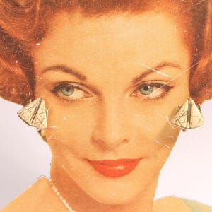 1960s Cream and Gold Geometric Plastic Clip On Earrings