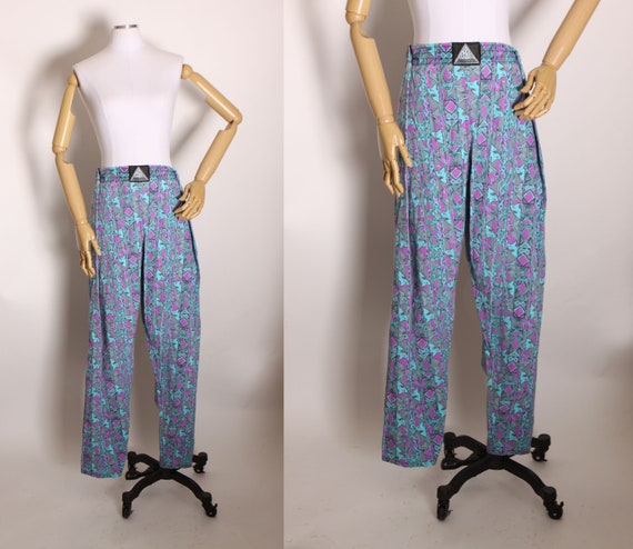 1980s 1990s Novelty Shark Print Purple and Blue Adjustable Athletic Muscle Pants by Tracks Internationale Sportsware