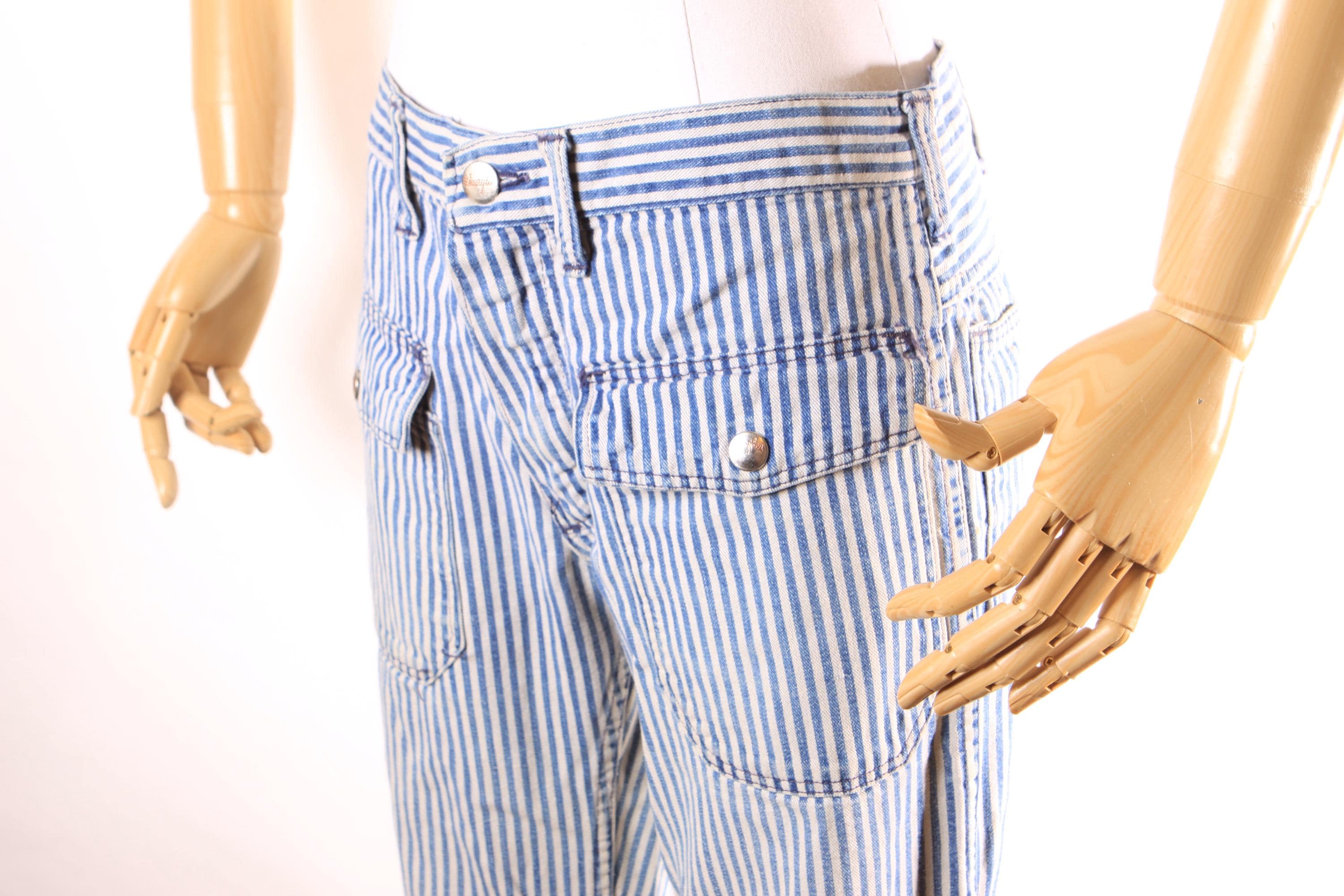 1970s Blue and White Striped Novelty Help and Love Patchwork