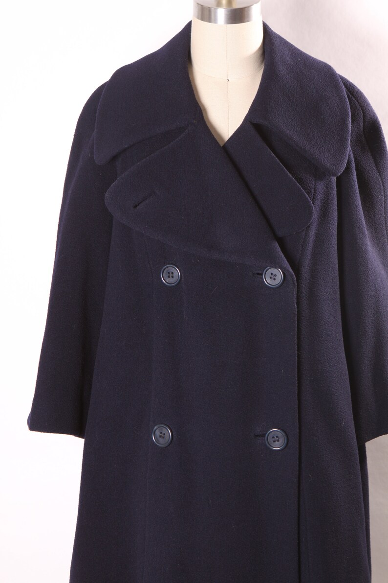 1960s Navy Blue Long Sleeve Button Up Pea Coat by Traina-Norell XL image 5