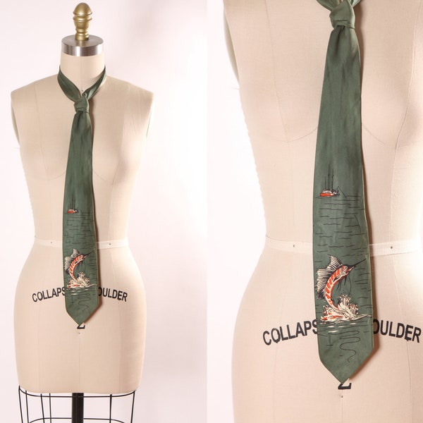 1950s Novelty Marlin Fishing Sea Nautical Necktie by Habana