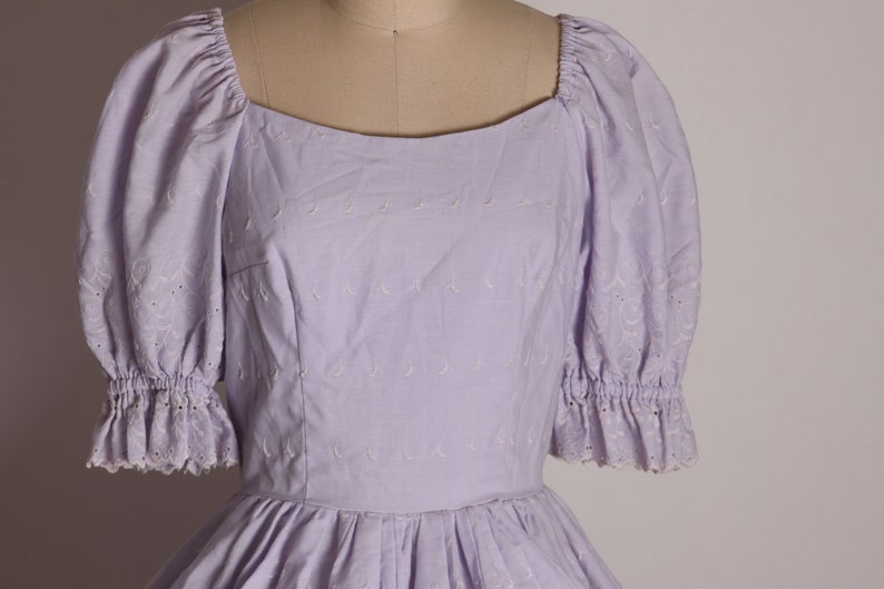 Late 1960s Early 1970s Purple Floral Embroidery Short Sleeve Western Square Dance Dress S image 5