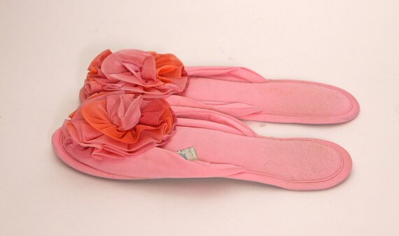 1950s Pink and Orange Puff Slip On Slippers by Ma… - image 2