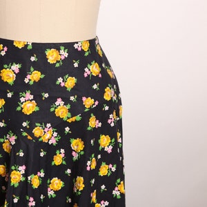 1970s Black, Yellow, Green and Pink Floral Full Length Prairie Cottagecore Skirt by Lanz Original M image 3