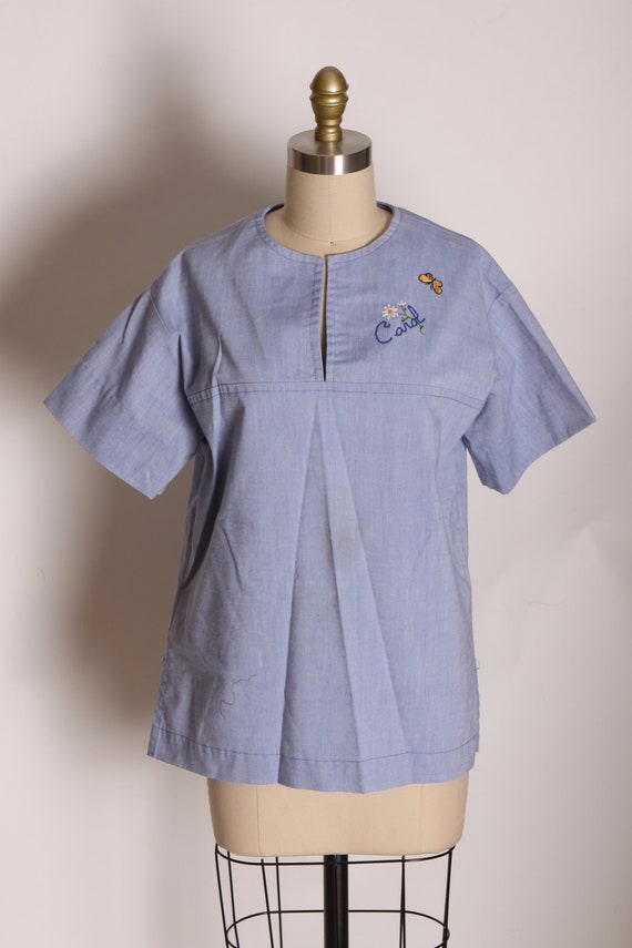 1970s Chambray Denim Look Short Sleeve Pullover C… - image 2