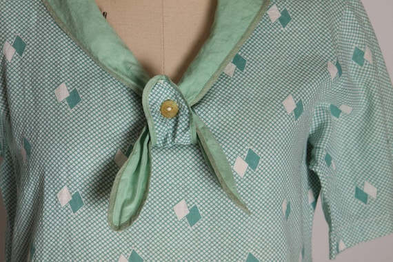 1930s Feedsack Dress - Mint Green Diamond Print, … - image 4