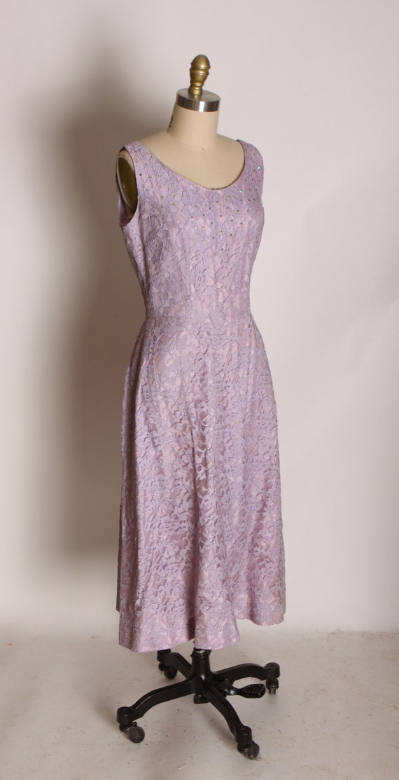 1950s Light Purple Lace Sleeveless Full Length Fl… - image 6