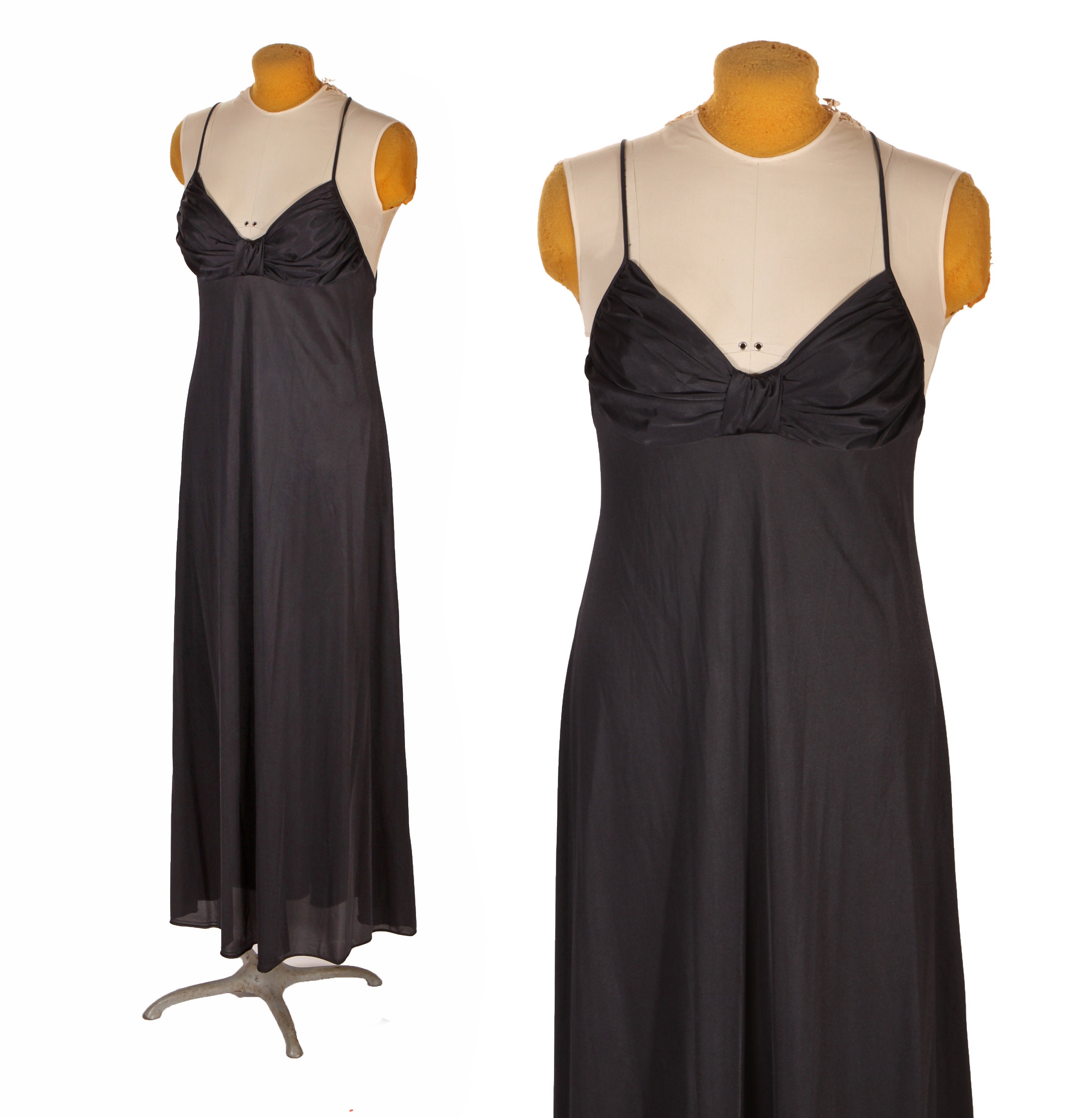 1960s Jet Black Nylon Spaghetti Strap Criss Cross Draped Open Back ...