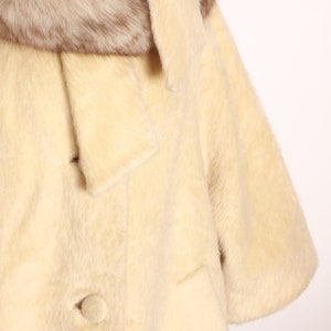 1950s 1960s Cream Off White Fuzzy Mohair Gray and White Fox Fur Collar Scarf Wrap Swing Coat by Lilli Ann XL image 4