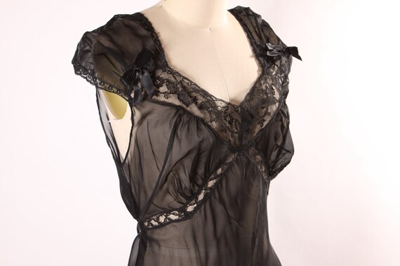 1930s Sheer Black Bias Cut Short Sleeve Ankle Len… - image 7