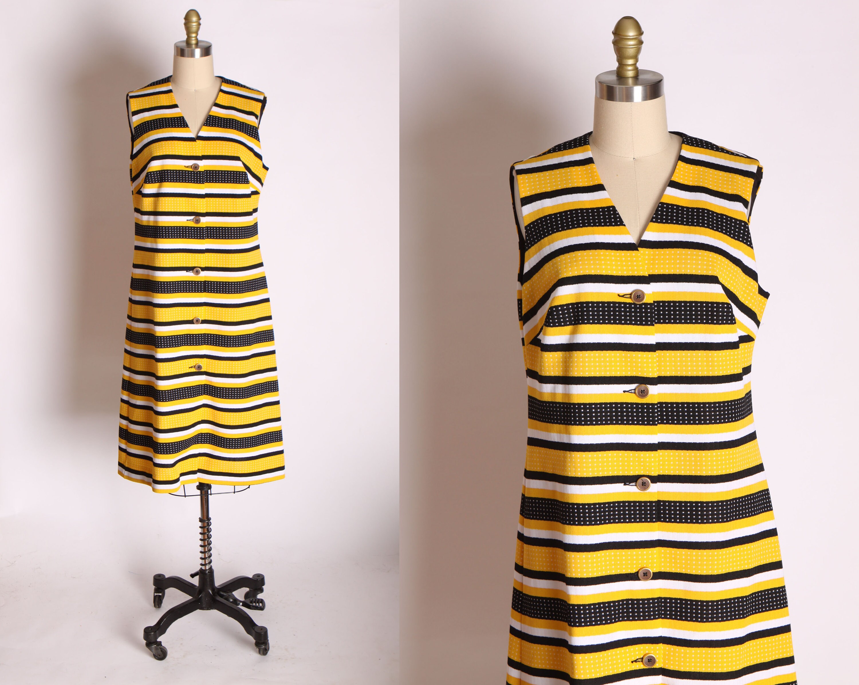 yellow black and white striped dress