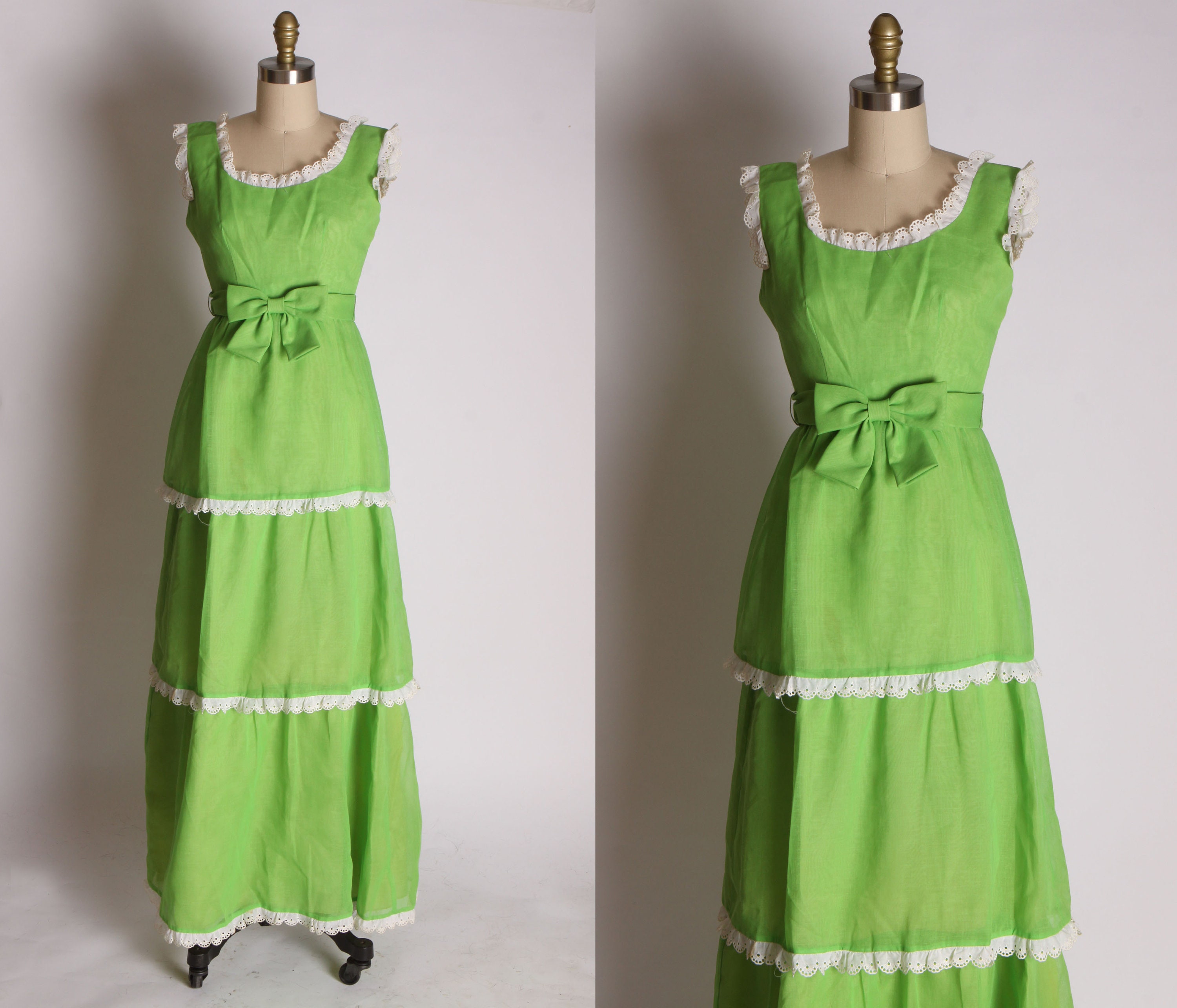 1960s Bright Kelly Green Tiered Full Length Sleeveless | Etsy