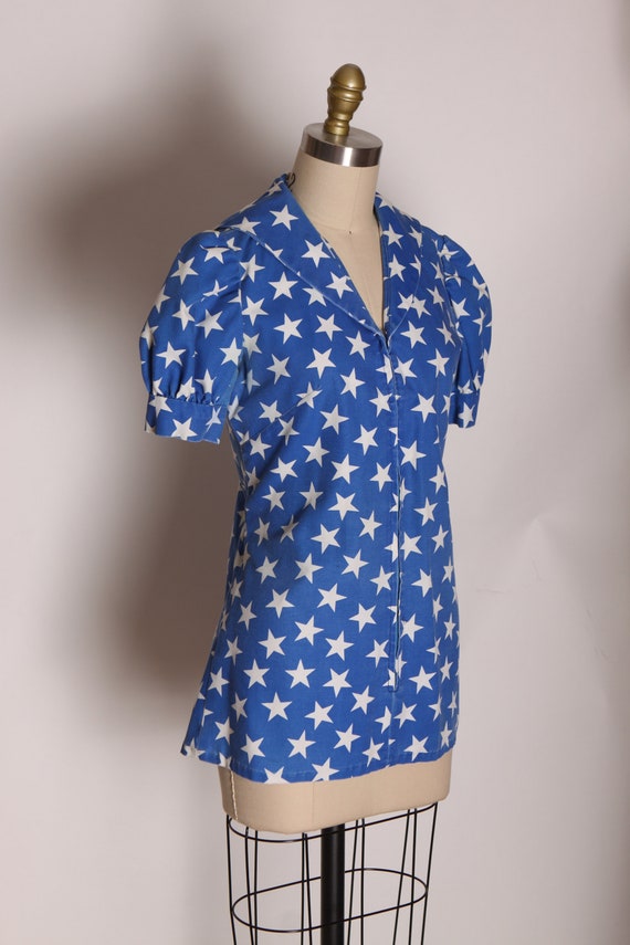 1970s Blue and White America Short Sleeve Novelty… - image 6