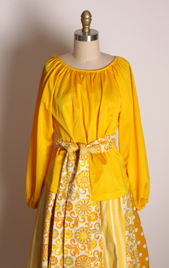 1970s Golden Yellow Long Sleeve Blouse with Golde… - image 5