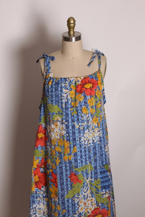 1970s Blue, White, Red and Green Floral Spaghetti… - image 2