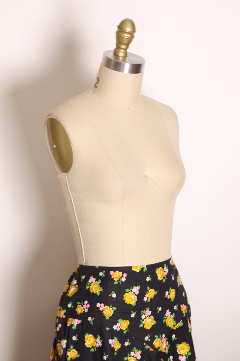 1970s Black, Yellow, Green and Pink Floral Full Length Prairie Cottagecore Skirt by Lanz Original M image 5