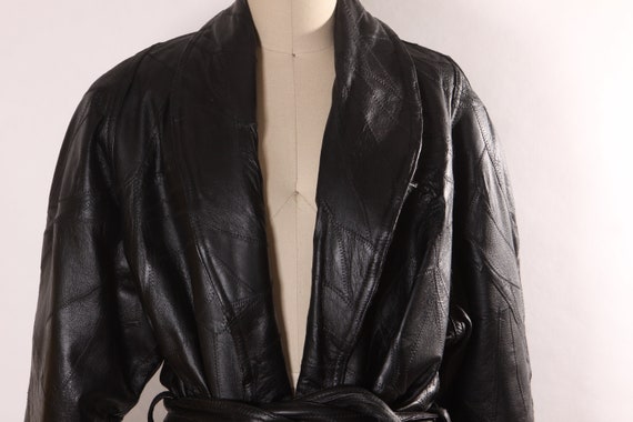 1980s Black Leather Patchwork Long Sleeve Plus Si… - image 3